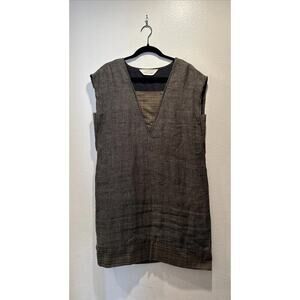 Maruca Novelo Women’s Brown Sleeveless Linen Dress Lagenlook Artsy Boho Vacation